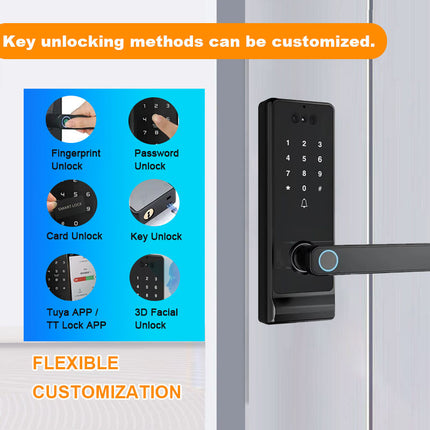 Aluminium Alloy Smart Door Lock with Face Recognition, Fingerprint, Card and Key Access