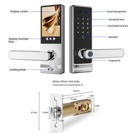 Aluminium Alloy Smart Door Lock with Face Recognition, Fingerprint, Card and Key Access