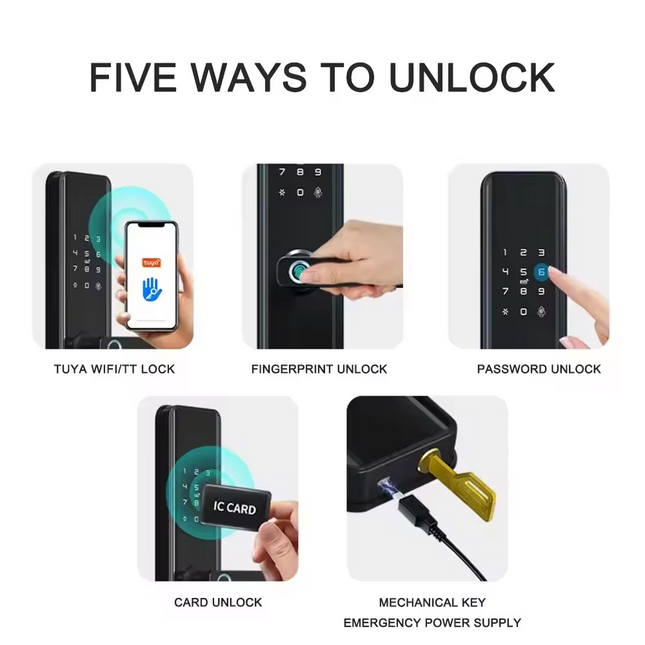 Smart Door Lock for Steel and Aluminium Doors with Fingerprint, Card, Password, Key and App Access