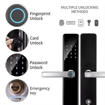 Smart Fingerprint Door Lock with App Control, Password, Card and Key Access for Outdoor Doors