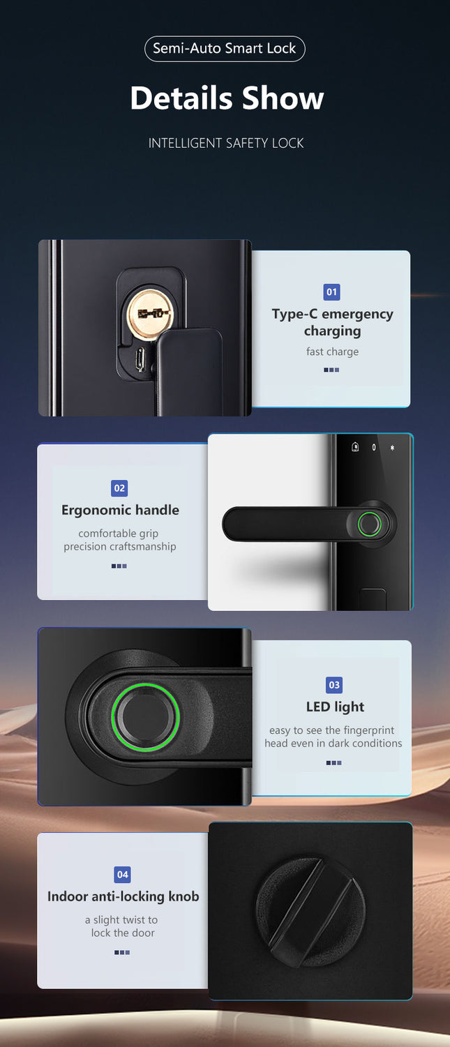 Smart Fingerprint Door Lock with Wi-Fi, Remote Access, Built-In Doorbell and Keyless Entry