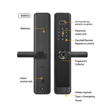Smart Digital Door Lock with Face Recognition, Camera, TTLock App and Multiple Unlock Methods
