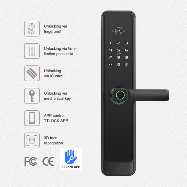 Smart Digital Door Lock with Face Recognition, Camera, TTLock App and Multiple Unlock Methods