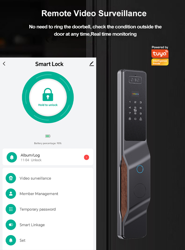 Smart Video Intercom Door Lock with 3D Face Recognition, Fingerprint and Card Access