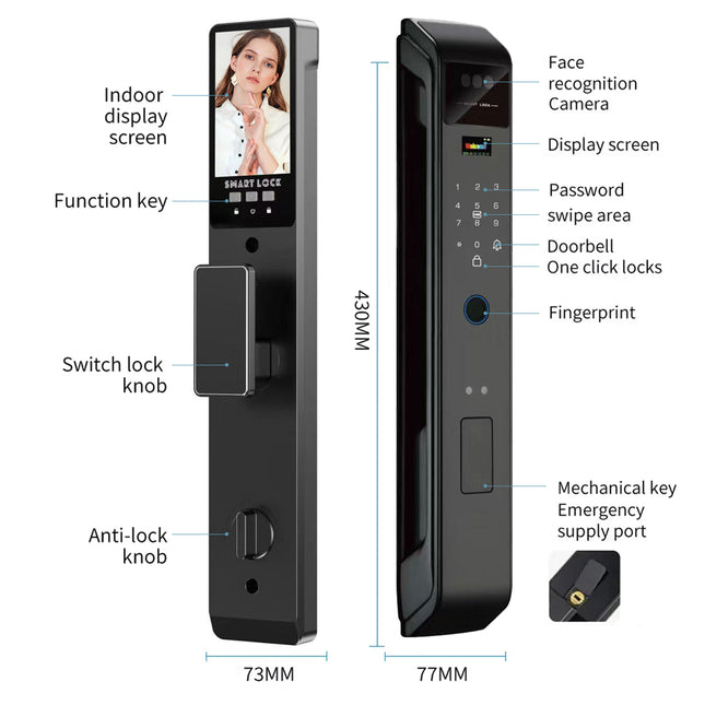 Digital Smart Door Lock with Fingerprint Recognition, Tuya App, Wi-Fi and Memory Card Support