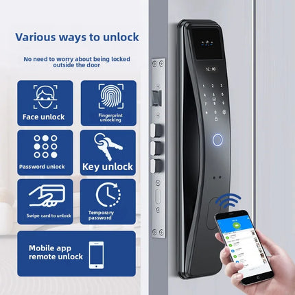 Smart WiFi Video Door Lock with Fingerprint, Face Recognition, Password and Key Unlock