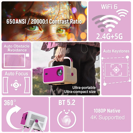 Smart LCD Projector with Android 11, Dual Band WiFi 6, Electric Focus and Portable Carry Bag