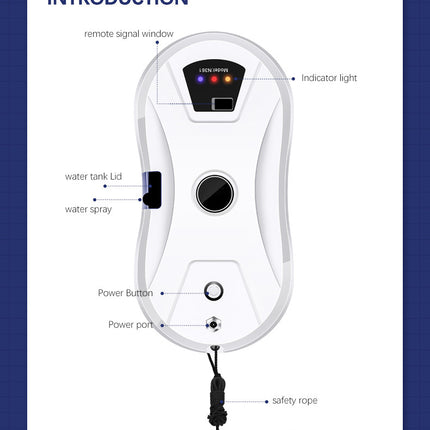 Electric Window Cleaning Robot with 3 Cleaning Modes, 180 Minute Backup Battery and 70ml Water Tank