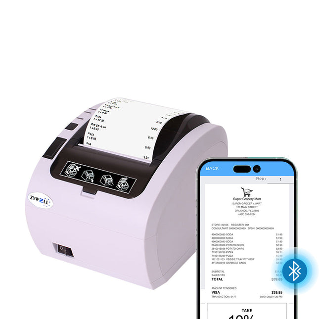 80mm Bluetooth Thermal Receipt Printer 203 DPI Free Driver POS Printer for Home and Business