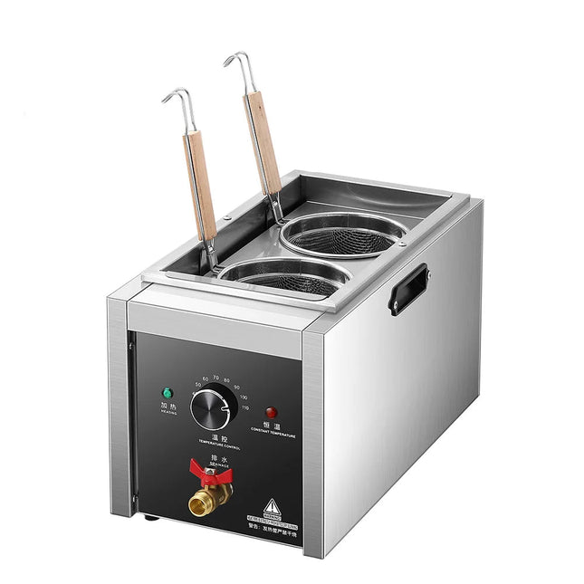 Commercial Electric Dual Head Noodle Cooker with Knob Controls and Stainless Steel Construction