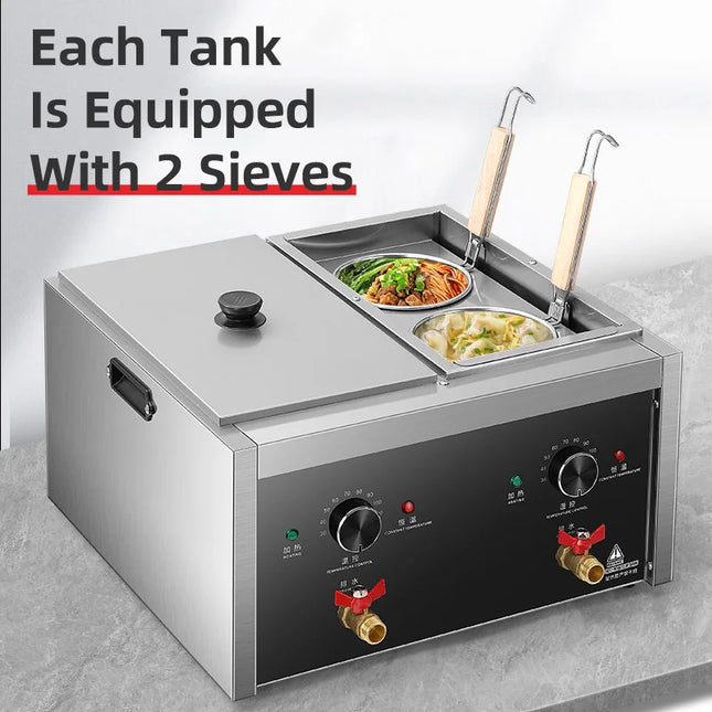 Commercial Electric Pasta Cooker with Dual Stainless Steel Water Tanks for Noodles and Ramen