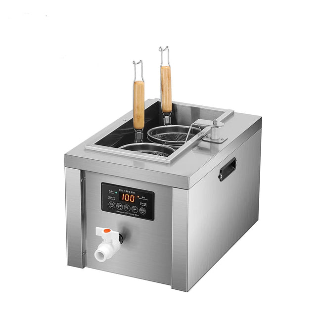 Commercial Electric 2 Head Noodle Cooker with Automatic Lift and Stainless Steel Construction