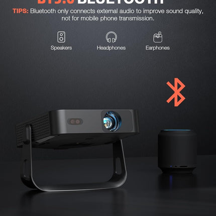 Portable Smart Projector with Android 12, Auto Focus, Wi-Fi, Bluetooth and Full HD Native Resolution