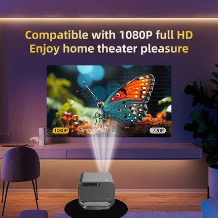 Compact Full HD LCD Projector with Auto Focus Android 13 Wireless Screen Casting 350 Lumens