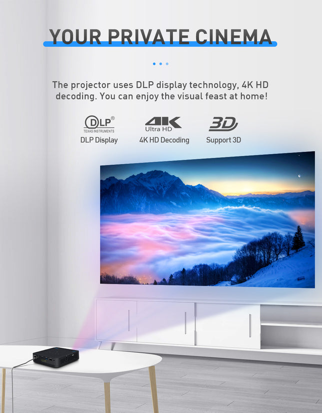 Compact Android DLP Projector with Dual Band WiFi, HDMI and Auto Keystone Correction