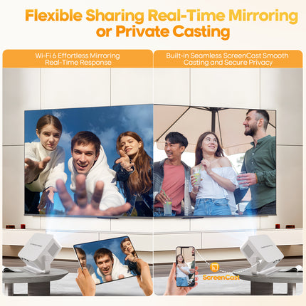 Portable 720P Smart Projector with WiFi, Android 14 and 8K Video Support