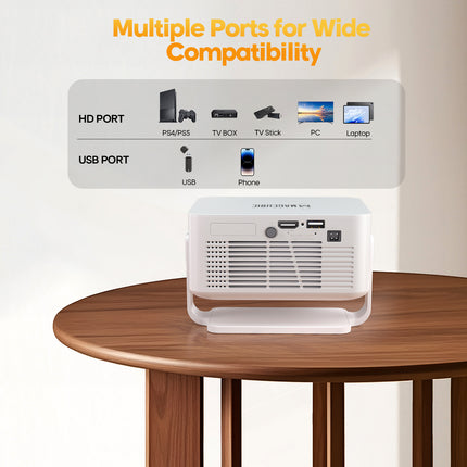 Portable 720P Smart Projector with WiFi, Android 14 and 8K Video Support