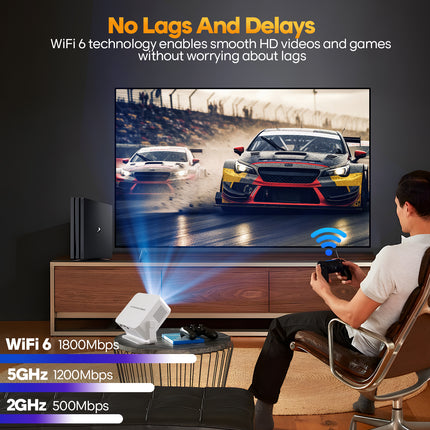 Portable 720P Smart Projector with WiFi, Android 14 and 8K Video Support