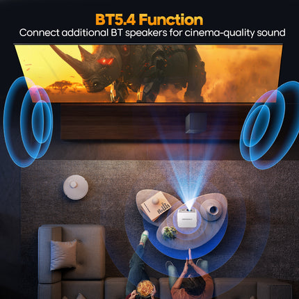 Portable 720P Smart Projector with WiFi, Android 14 and 8K Video Support