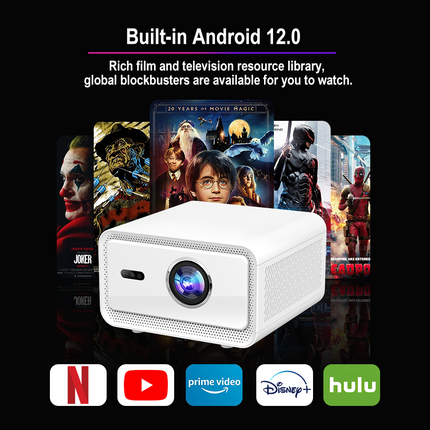 Mini Android 12 Home Theatre Projector with 4K Support, 1080P Resolution and Mirror Screen Function