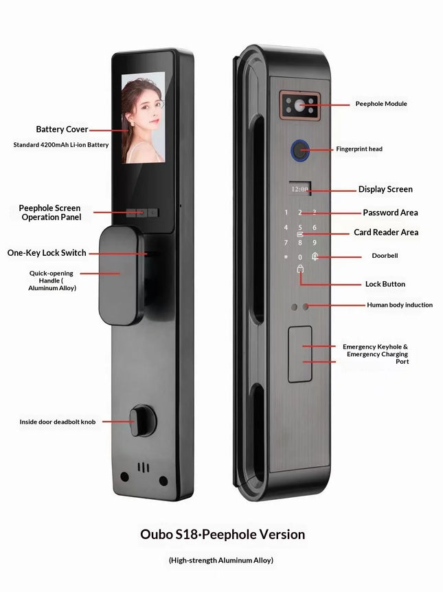 Digital Smart Door Lock with Fingerprint Access, Facial Recognition and Tuya App Support
