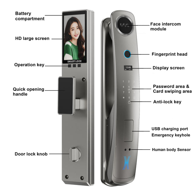 WiFi Smart Door Lock with Facial Recognition, Fingerprint Scanner and App Control