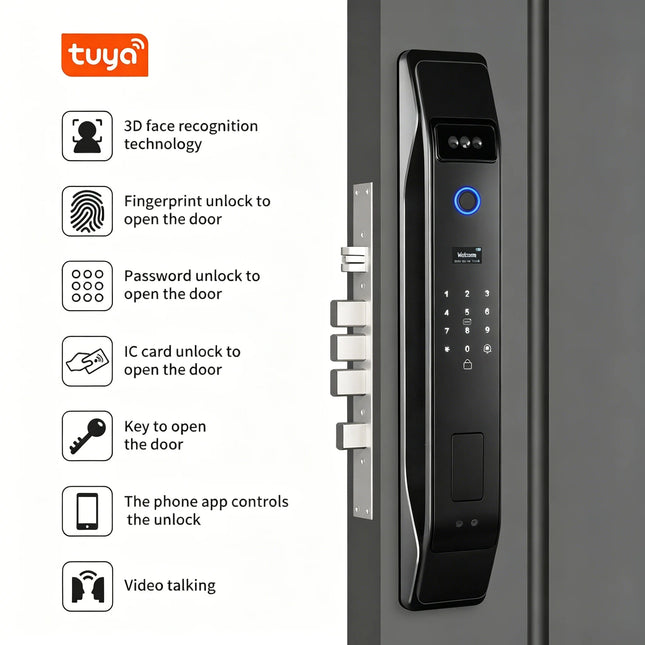 Smart Digital Door Lock with Video Intercom, Face Recognition and Multiple Unlock Methods