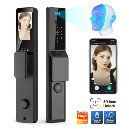 Waterproof Smart Door Lock with 3D Face Recognition, Fingerprint, Tuya WiFi App and Key Access