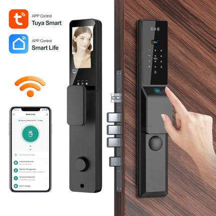 Waterproof Smart Door Lock with 3D Face Recognition, Fingerprint, Tuya WiFi App and Key Access