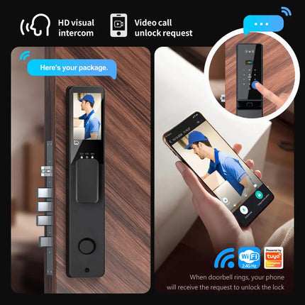 Waterproof Smart Door Lock with 3D Face Recognition, Fingerprint, Tuya WiFi App and Key Access