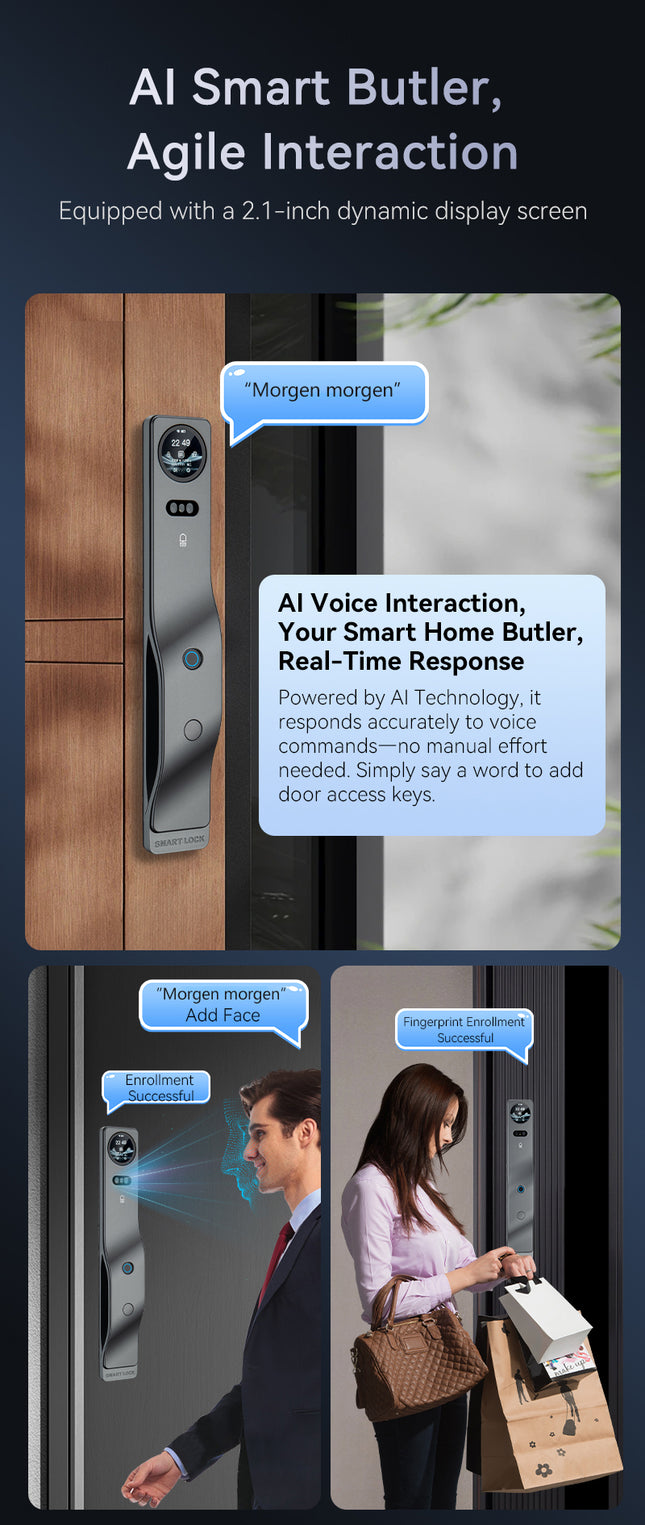Smart Video Intercom Door Lock with 3D Face Recognition, Fingerprint and Camera