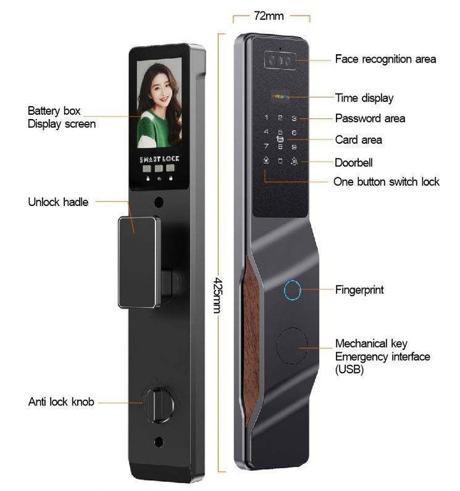Tuya Smart Wi-Fi Door Lock with Fingerprint, Facial Recognition, Card and Password Access