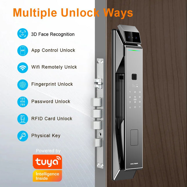 Tuya Smart Door Lock with Face Recognition, Fingerprint Entry, Password and Key Access