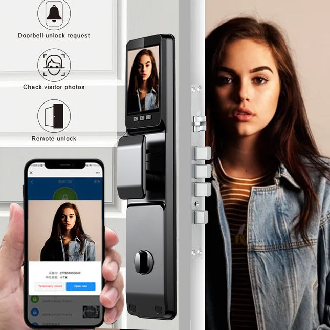Smart Door Lock with 3D Face Recognition, Fingerprint, PIN Code and Mobile App Control