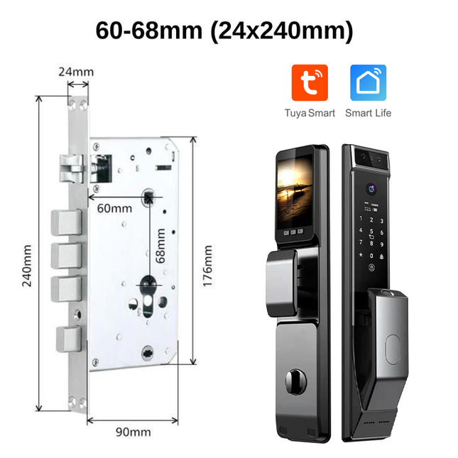Smart WiFi Door Lock with 3D Face Recognition, Fingerprint, Password, Card and Key Unlock