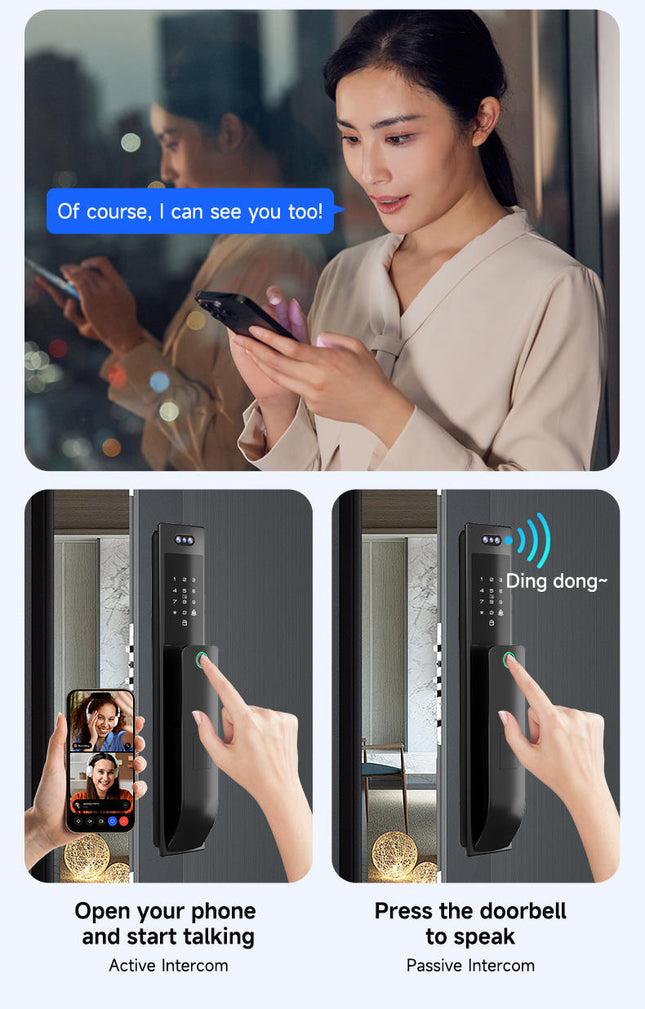 Smart WiFi Door Lock with 3D Face Recognition, Fingerprint, Password, Card and Key Unlock
