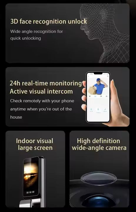 Smart Door Lock with 3D Face Recognition, Palm Print Unlock, Video Intercom & Tuya WiFi