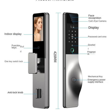 Smart WiFi Door Lock with 3D Face Recognition, Fingerprint, Palm Vein & Video Intercom