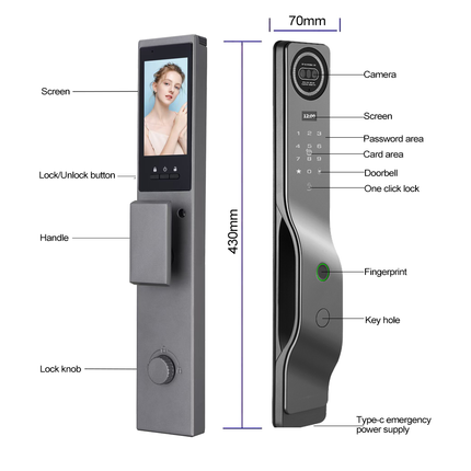 Smart Biometric Door Lock with Fingerprint, Face Recognition, App Control and Key Access