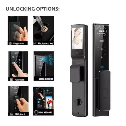 Smart Biometric Door Lock with 3D Face Unlock, Fingerprint, Password and Card Access