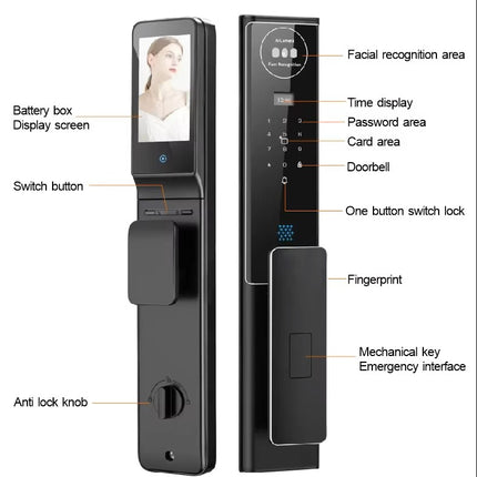 Smart Biometric Door Lock with 3D Face Unlock, Fingerprint, Password and Card Access