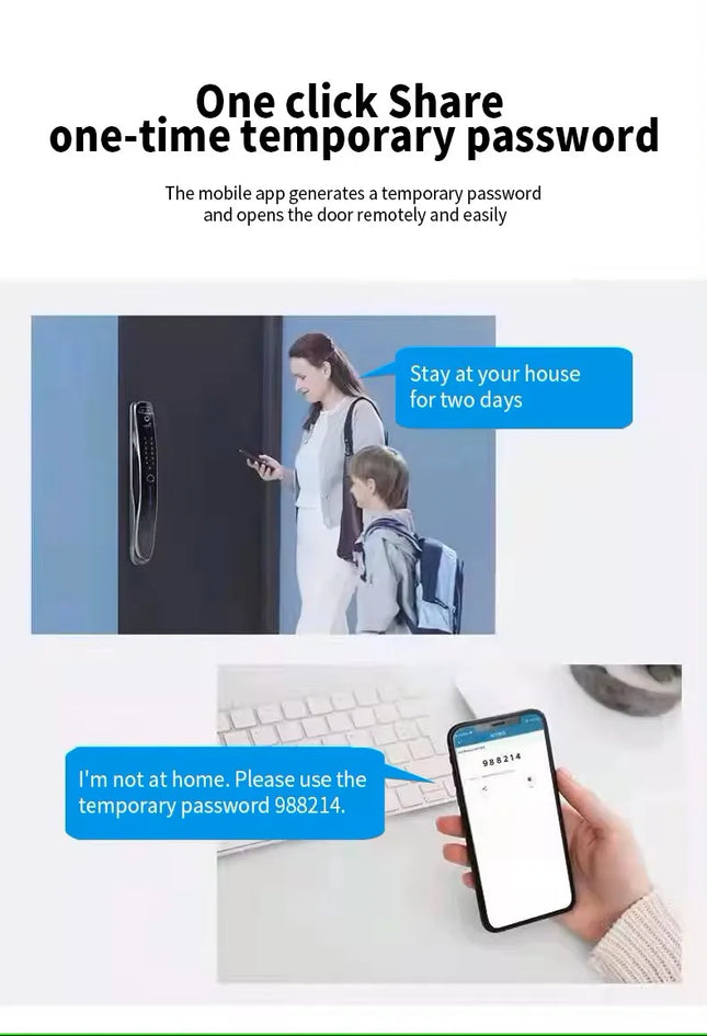 Smart Fingerprint Door Lock with Face Recognition, RFID Card, App Control and USB Emergency Power