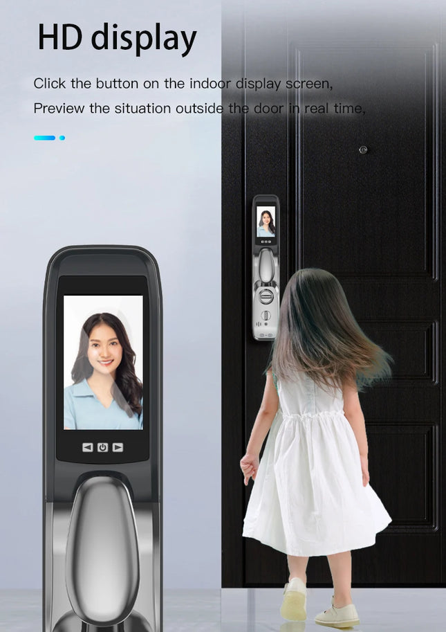 Smart Door Lock with 3D Face Unlock, Fingerprint, Password, Card and Tuya App Control