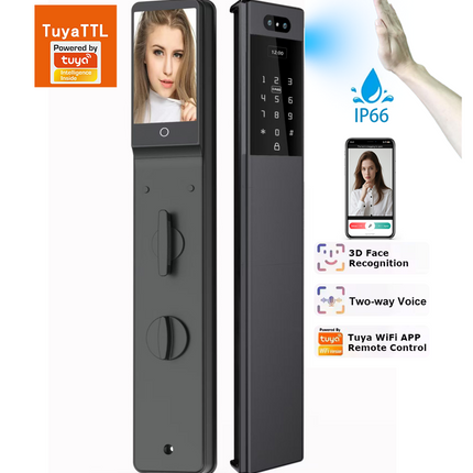Waterproof Smart Door Lock with Face Recognition, Fingerprint, Password, Card and App Unlock