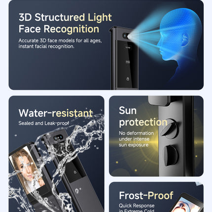 Waterproof Smart Door Lock with Face Recognition, Fingerprint, Password, Card and App Unlock