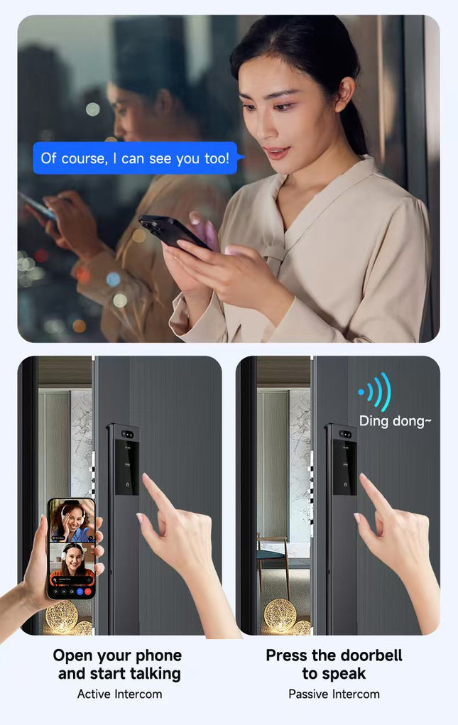 Waterproof Smart Door Lock with Face Recognition, Fingerprint, Password, Card and App Unlock