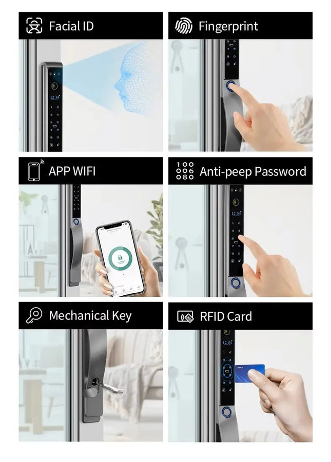 IP68 Waterproof Smart Gate Door Lock with 3D Face Recognition, Camera and Multiple Unlock Methods
