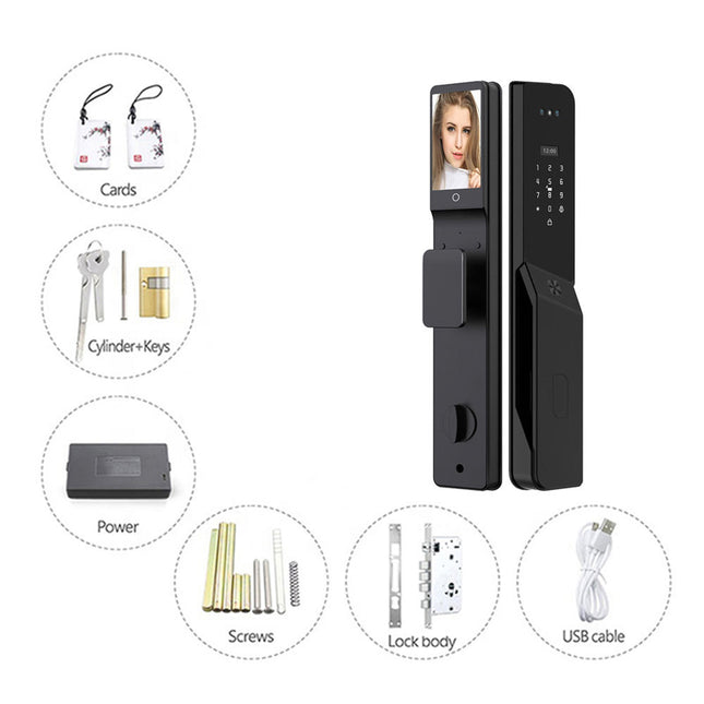 Aluminium Smart Biometric Door Lock with Face Recognition, Fingerprint, Card and Key Access