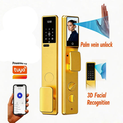 Smart Aluminium Alloy Door Lock with Face Recognition, Fingerprint, Password, Card and Key Access