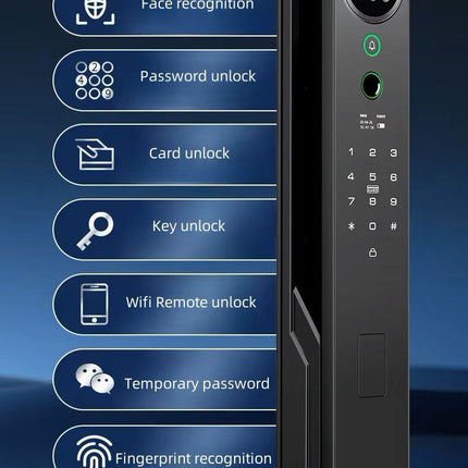 Digital Smart Door Lock with 3D Face ID, Fingerprint Access, Tuya App Control and Camera System
